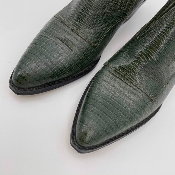 Vintage Western Green Leather Pointed Ankle Booties Ankle Boots Ashley | 5/5.5 - Picture 4 of 15